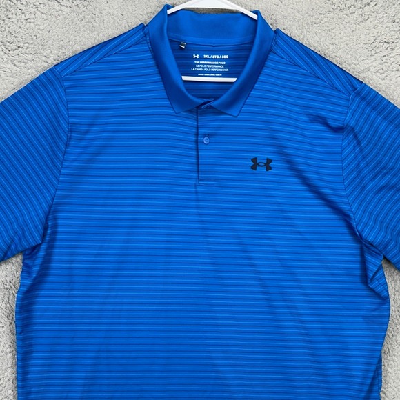 Under Armour Mens The Performance Polo Shirt 3XL Blue Stripes Rugby Golf Stretch